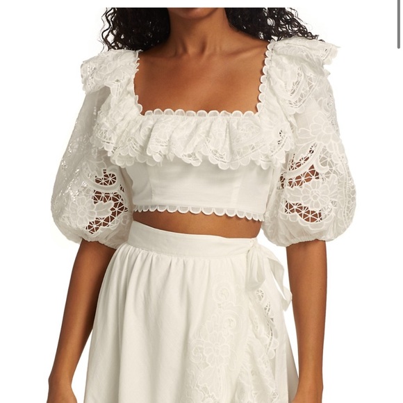 Zimmermann Tops - Zimmerman Lulu Scallop Frill Cropped Top in Ivory